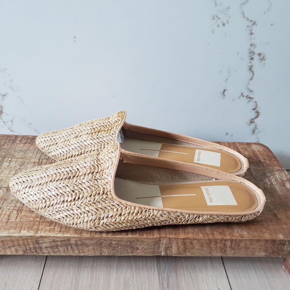 Dolce Vita Slides Womens 6.5 White Woven Pointed Toe Slip On Flat Mules Casual - Picture 6 of 8